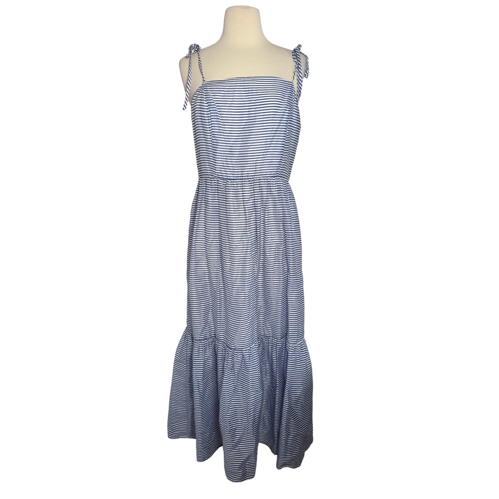 Gianni Bini Womens Blue White Striped Tiered Maxi Dress Tie Shoulder Strap SZ 8‎